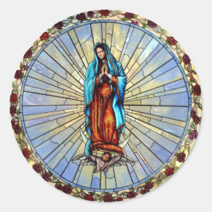 Onze dame van de Guadalupe-Glas in lood Envelope Ronde Sticker