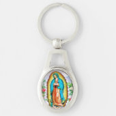 Onze dame van Guadalupe Floral Sleutelhanger (Voorkant)