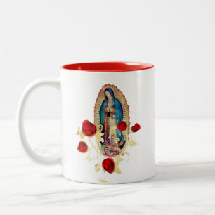 Onze dame van Guadalupe Maagd Mary Red Roses Tweekleurige Koffiemok