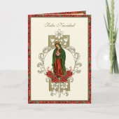 Onze dame van Guadalupe met Kerstmis Pointsettia Feestdagen Kaart (Voorkant)