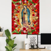 Onze dame van Guadalupe Red Roses Poster (Thuiskantoor)