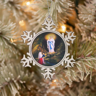 Onze dame van Lourdes door Litany Lane Tin Sneeuwvlok Ornament