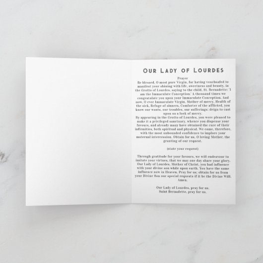 Onze dame van Lourdes Kaart (Binnen)