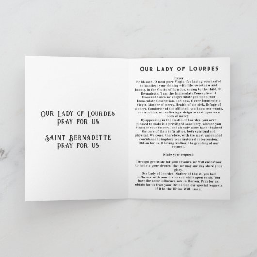 Onze dame van Lourdes Kaart (Binnen)