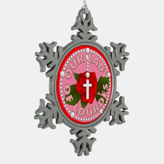Onze dame van Lourdes Tin Sneeuwvlok Ornament (Links)