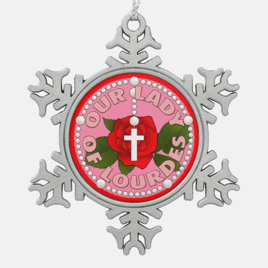 Onze dame van Lourdes Tin Sneeuwvlok Ornament (Voorkant)