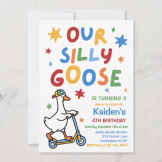 Onze Dwaze Gans Jongen Kleurrijke Verjaardagsfeest Kaart
