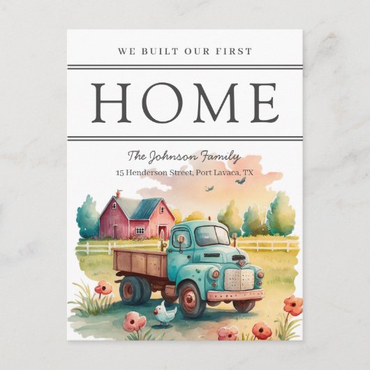 Onze eerste aankondiging van Truck Moving Waterver Briefkaart (Voorkant)