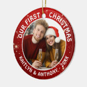 ONZE EERSTE CHRISTMAS Red White Keramisch Ornament (Links)