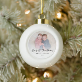 Onze eerste Christmas Twin Baby fotoscript Keramische Bal Ornament
