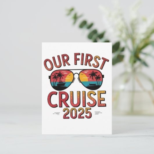 Onze Eerste Cruise 2025 Zomer Trip Matching Briefkaart (Staand voorkant)
