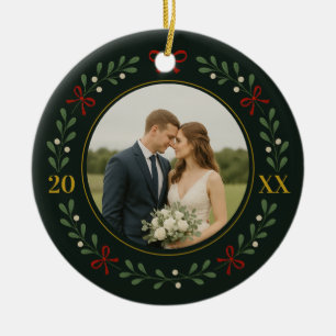 Onze eerste getrouwde kerst - Evergreen Wreath Keramisch Ornament