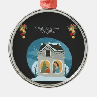 Onze eerste gezamenlijke kerstvakantie metalen ornament
