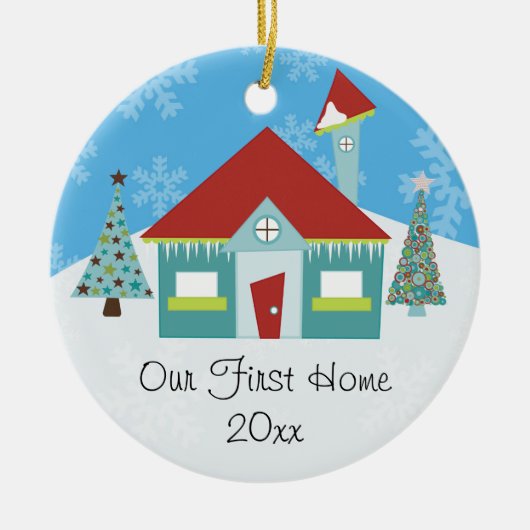 Onze Eerste Huis Kerstmis Keramisch Ornament (Voorkant)