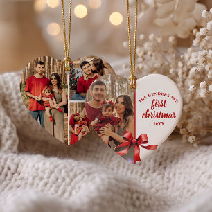 Onze eerste kerst als een gezin van 4 foto's rode  keramisch ornament
