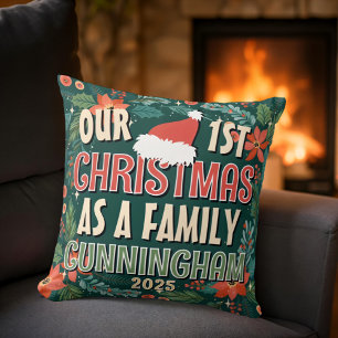 Onze eerste kerst als familie kleurrijke krans kussen