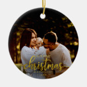 Onze eerste kerst als familie van 3 gouden olie keramisch ornament (Voorkant)