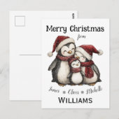 Onze eerste kerst als familie van drie pinguïns briefkaart (Voorkant / Achterkant)