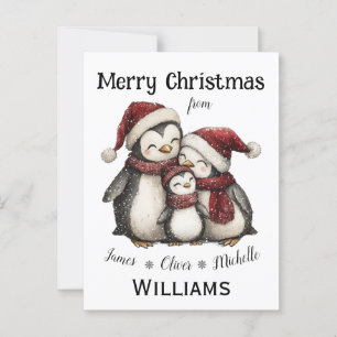 Onze eerste kerst als familie van drie pinguïns briefkaart