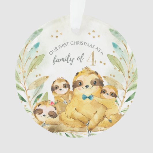 Onze eerste kerst als familie van vier sleuven ornament (voorkant)