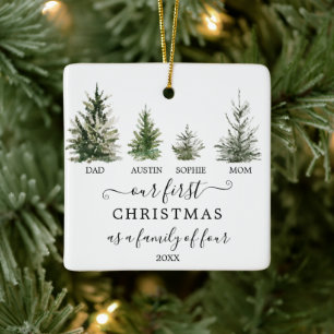Onze eerste kerst als gezin van vier keramisch ornament