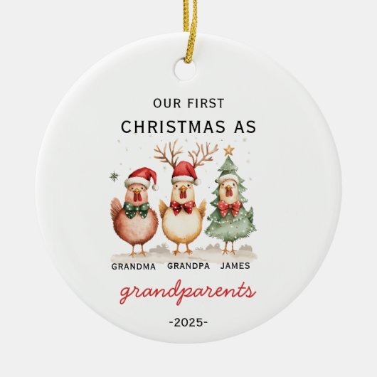 Onze eerste kerst als grootouders aangepaste kip keramisch ornament (Voorkant)
