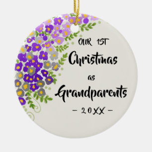 Onze eerste kerst als grootouders bloemrijke foto keramisch ornament