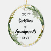 Onze eerste kerst als grootouders bloemrijke foto keramisch ornament (Links)