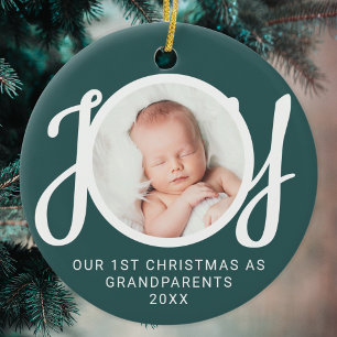 Onze eerste kerst als grootouders Foto Groen Keramisch Ornament
