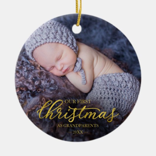 Onze eerste kerst als grootouders Gold Foil Keramisch Ornament (Voorkant)