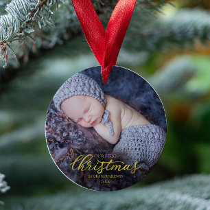 Onze eerste kerst als grootouders goud folie ornament