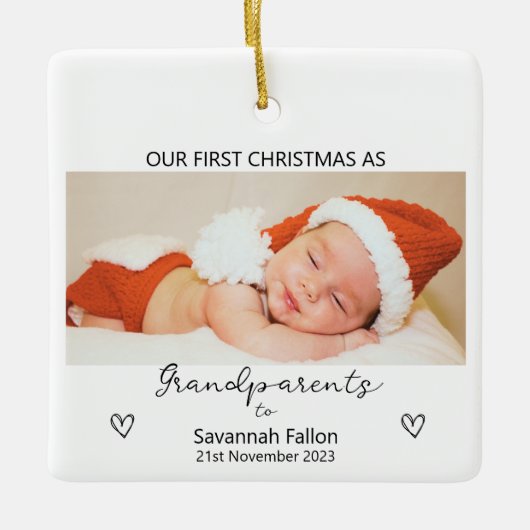 Onze eerste kerst als grootouders keramisch ornament (Voorkant)