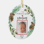 Onze eerste kerst als grootouders - Kindernaam Fot Keramisch Ornament (Rechts)