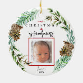 Onze eerste kerst als grootouders - Kindernaam Fot Keramisch Ornament (Achterkant)