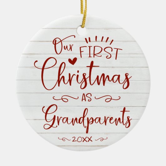 Onze eerste kerst als grootouders kletsen Rustisch Keramisch Ornament (Voorkant)