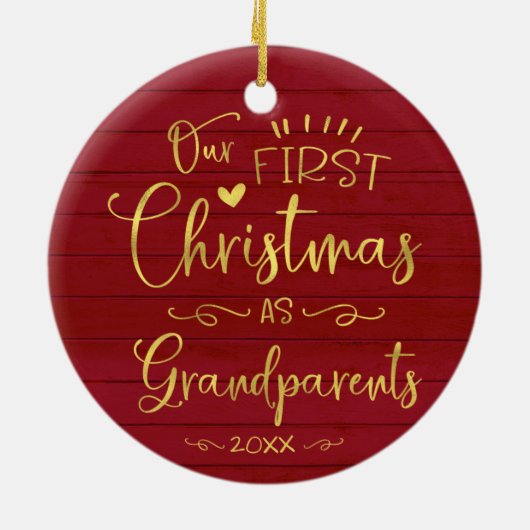 Onze eerste kerst als grootouders kletsen Rustisch Keramisch Ornament (Achterkant)