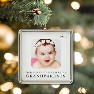Onze eerste kerst als grootouders modern metalen ornament