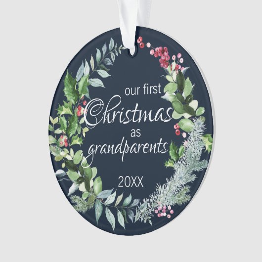 Onze eerste kerst als grootouders Modern Wreatn Ornament (voorkant)