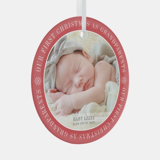 Onze eerste kerst als grootouders Moderne foto Glas Ornament (Voorkant Rechts)