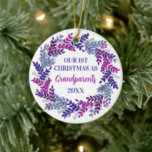 Onze eerste kerst als grootouders Paarse Wreate Keramisch Ornament