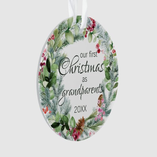 Onze eerste kerst als grootouders Pine Berries Ornament (voorkant)