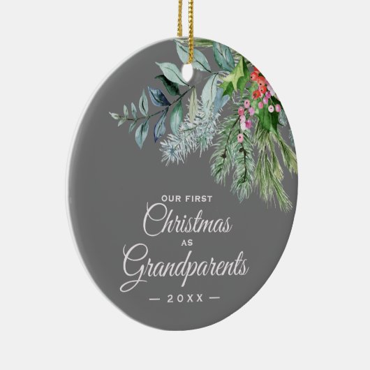 Onze eerste kerst als grootouders Waterverf Keramisch Ornament (Rechts)