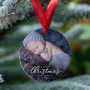 Onze eerste kerst als grootouders wit schrift ornament