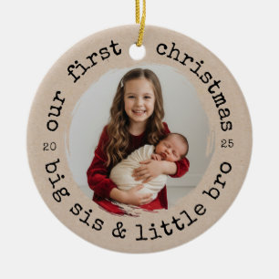 Onze eerste kerst als grote zus en broer foto keramisch ornament