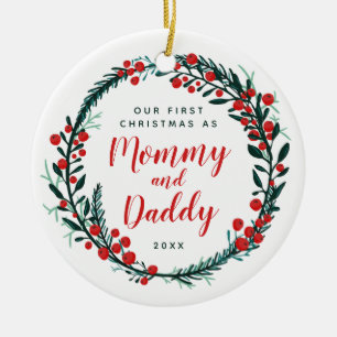 Onze eerste kerst als mammie- en papa-kerstmis keramisch ornament