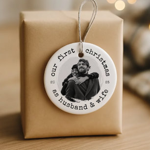 Onze eerste kerst als man en vrouw - typemachine keramisch ornament