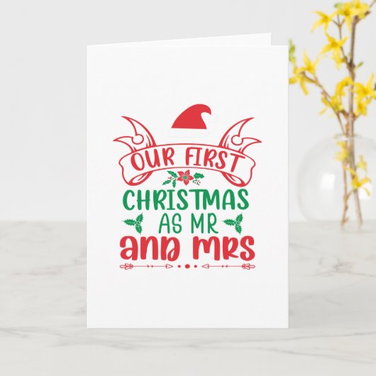 Onze eerste kerst als meneer en mevrouw-kerst-fees kaart (Gele Bloem)