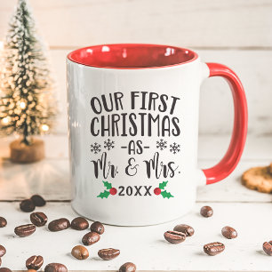 Onze eerste kerst als meneer en mevrouw pasgetrouw mok