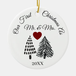 Onze eerste kerst als meneer & mevrouw gepersonali keramisch ornament