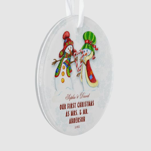 Onze Eerste Kerst Als Meneer & MevrouwMooie Sneeuw Ornament (voorkant)